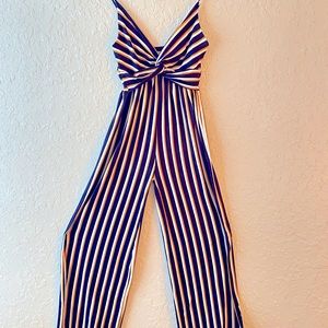 Shinestar Blue and Gold Striped Jumpsuit